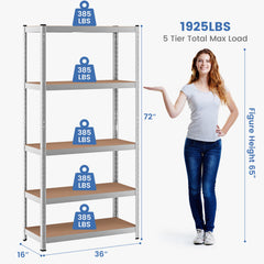 35.5 x 71 Inch Adjustable 5-Layer 2000 lbs Capacity Tool Shelf