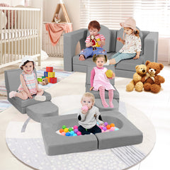 8-Piece Modular Kids Play Couch with Comfy Suede Fabric