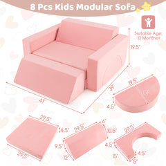 8 Pieces Kids Modular Play Sofa with Detachable Cover for Playroom and Bedroom
