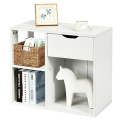 3-Cube Bookcase 2-tier Wooden Storage Shelf with Pull-out Drawer