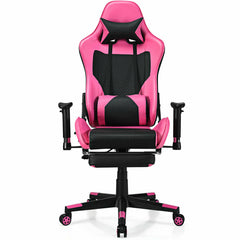 PU Leather Gaming Chair with USB Massage Lumbar Pillow and Footrest
