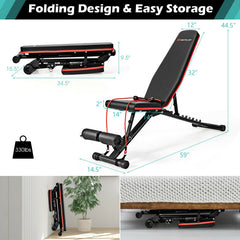 Foldable Weight Bench Multifunctional Dumbbell Gym Bench with Elastic Ropes