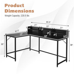 L-Shaped Computer Desk with File Rack and 2 Shelves