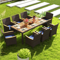 9 Piece Outdoor Dining Set with Acacia Wood Table Top