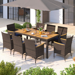 9 Piece Outdoor Dining Set with Acacia Wood Table Top