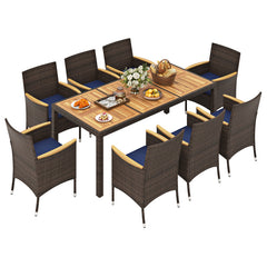 9 Piece Outdoor Dining Set with Acacia Wood Table Top