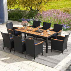 9 Pieces Outdoor Dining Set with Acacia Wood Tabletop for Garden