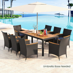 9 Pieces Outdoor Dining Set with Acacia Wood Tabletop for Garden