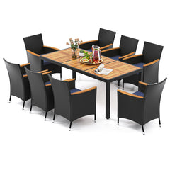 9 Pieces Outdoor Dining Set with Acacia Wood Tabletop for Garden