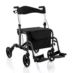 2 in 1 Rollator Walker Aluminum Walking Aid Assistant with Storage Space