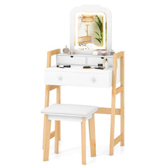 Adjustable Height Vanity Desk Set with 3-Color LED Lighted Mirror and Drawers