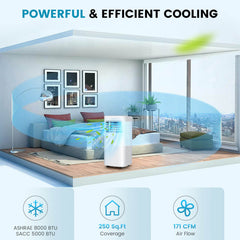 8000 BTU(Ashrae) Portable Air Conditioner Cools 250 Sq.Ft with Timer