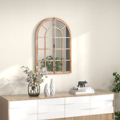 Arched Window Pane Farmhouse Wall Mounted Decorative Mirror