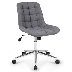 Armless Office Chair Upholstered Makeup Vanity Chair with Adjustable Height and Wheels