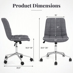 Armless Office Chair Upholstered Makeup Vanity Chair with Adjustable Height and Wheels
