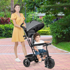 4-in-1 Baby Trike Kids Tricycle with Removable Canopy and Adjustable Push Handle
