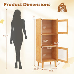 3-Cube Bamboo Storage Cabinet with Open Compartment and 2 Acrylic Doors