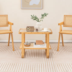 2-tier Bamboo Side Table with Glass Top