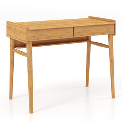 Bamboo Writing Desk with 2 Storage Drawers and Open Shelf