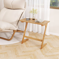 Bamboo Z-Shaped Spacious Sofa Side Table with Space-Saving Tabletop