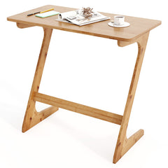 Bamboo Z-Shaped Spacious Sofa Side Table with Space-Saving Tabletop