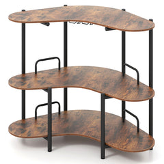 3-Tier Liquor Bar Table with Stemware Racks and Storage Shelves