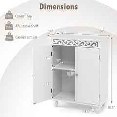 Freestanding Bathroom Cabinet Floor Storage Organizer with Adjustable Shelf and Solid Wood Legs