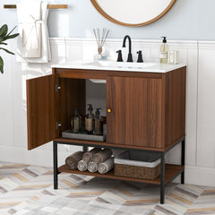 31 Inch Bathroom Vanity Sink Combo with Doors and Open Shelf