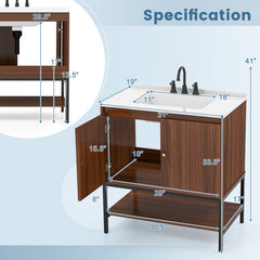 31 Inch Bathroom Vanity Sink Combo with Doors and Open Shelf