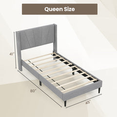 Twin/Queen Bed Frame with Linen Upholstered Wingback Headboard