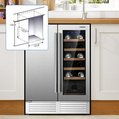 2-in-1 Beverage and Wine Cooler with Independent Temperature Control and LED Lights
