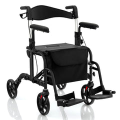 2-in-1 Folding Rollator Walker with Adjustable Handles and Reversible Backrest