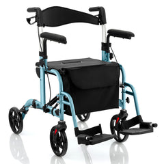 2-in-1 Folding Rollator Walker with Adjustable Handles and Reversible Backrest