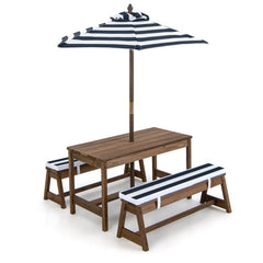 Kids Picnic Table and Chairs with Cushions and Height Adjustable Umbrella