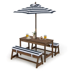 Kids Picnic Table and Chairs with Cushions and Height Adjustable Umbrella