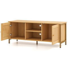 Boho TV Stand for TV up to 55 Inches with Faux Rattan Door