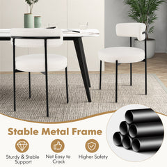 Boucle Dining Chair with Curved Backrest and Metal Legs Set of 4
