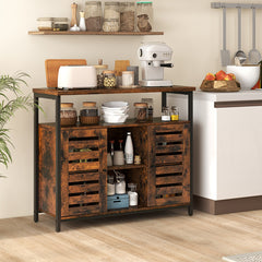 Buffet Cabinet Industrial Sideboard Storage Cabinet with Slatted Door and 3 Adjustable Shelves