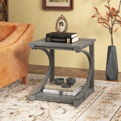 C-shaped 24 Inch 2 Tier Square End Table Sofa Side Table