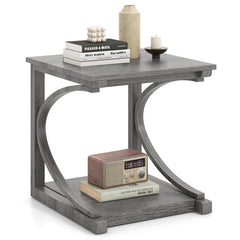 C-shaped 24 Inch 2 Tier Square End Table Sofa Side Table
