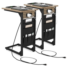 Set of 2 C Shaped End Table with Charging Station
