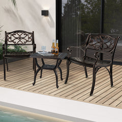 Cast Aluminum Dining Chairs Set of 2 with Patio Chairs Armrests Flower Pattern