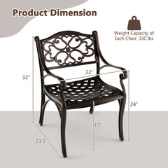 Cast Aluminum Dining Chairs Set of 2 with Patio Chairs Armrests Flower Pattern