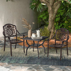 Cast Aluminum Outdoor Side Table with Storage Shelf for Garden Porch
