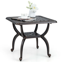 Cast Aluminum Outdoor Side Table with Storage Shelf for Garden Porch