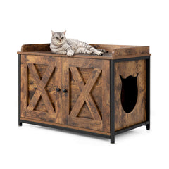 Cat Litter Box Enclosure with Adjustable Footpads and Double Doors