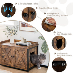 Cat Litter Box Enclosure with Adjustable Footpads and Double Doors