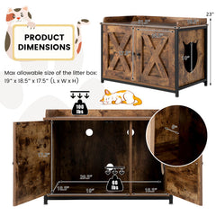 Cat Litter Box Enclosure with Adjustable Footpads and Double Doors