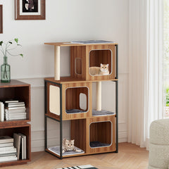Modern Cat Tree Cat House with Metal Frame and Scratching Posts