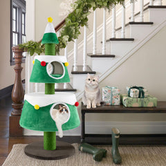 Christmas Cat Tree for Indoor Cats Cute Holiday Cat Tower with 2 Condos